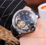 Ballon Bleu Cartier Tourbillon Replica watches SS Black Leather Strap